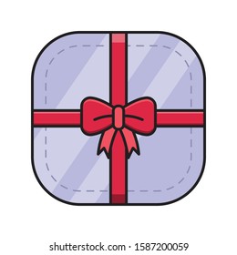 Christmas gift vector flat color line icon 