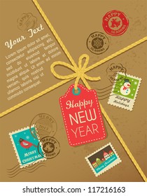 Christmas gift with vintage postage stamps