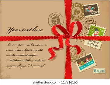 Christmas Gift With Vintage Postage Stamps