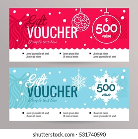 Christmas Gift Voucher Coupon Discount. Gift Certificate Template For Merry Christmas. Vector Flat Illustration