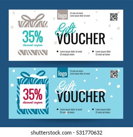 Christmas Gift Voucher Coupon discount. Gift certificate template for Merry Christmas. Shopping concept.  Vector illustration