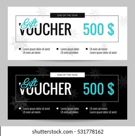 Christmas Gift Voucher Coupon Discount. Elegant Gift Certificate Template For Merry Christmas. Shopping Concept.  Vector Flat Illustration