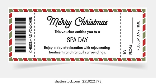 Christmas gift voucher template. Christmas voucher for Spa day. Ideas of Christmas gift. Gift coupon, voucher for friends, family, love ones. For relax, spa centers winter holiday promo.