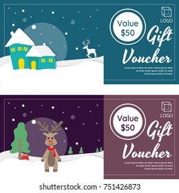 Christmas Gift Vouchers with Happy Reindeers.