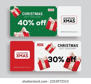 Christmas gift vouchers vector set design. Christmas shopping discount card with gift boxes elements decoration for xmas season holiday sale. Vector illustration gifts vouchers collection.
