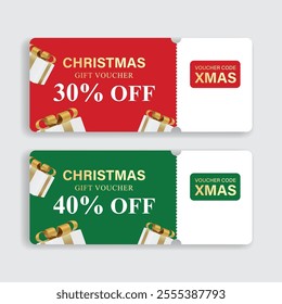 Christmas gift vouchers vector set design. Christmas shopping discount card with gift boxes elements decoration for xmas season holiday sale. Vector illustration gifts vouchers collection.