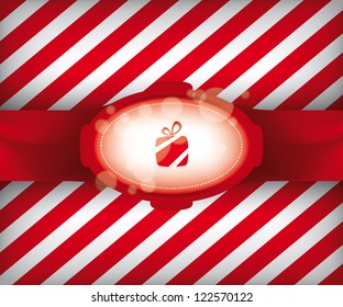 Ilustración vectorial de ajuste de regalo de Navidad con patrón de fondo a rayas