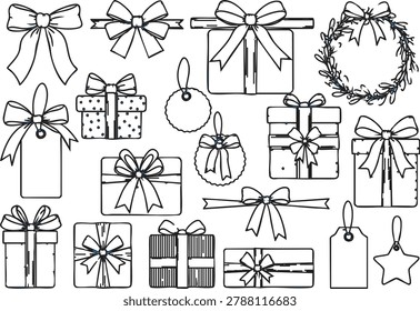 Christmas gift wrapping illustration set with ribbons and bows Vector