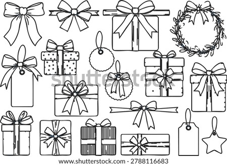 Christmas gift wrapping illustration set with ribbons and bows Vector