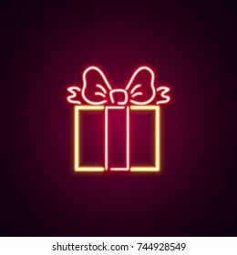 Christmas giftbox neon sign. Neon sign, bright signboard, light banner. Vector icons