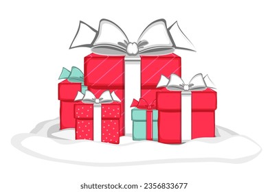 Christmas gifts with bows on an isolated background. Flat style. Vector illustration.
