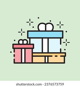 christmas gifts box icon with lineal color style