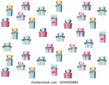 Christmas gifts boxes pattern. Vector illustration in a flat style.