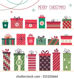 Christmas gifts collection 
Illustration with eighteen Christmas box