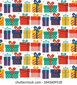 Christmas gifts collection seamless pattern.