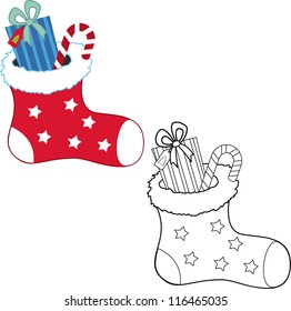 Christmas gifts. Coloring book. Vector illustration
