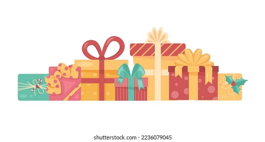 Christmas gifts composition, cute vector illustration on white background