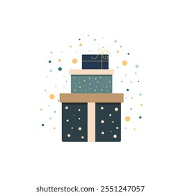 Christmas gifts concept in elegant minimalist and vintage style. Vector illustration on white background. Perfect for holiday designs and seasonal decoration themes.