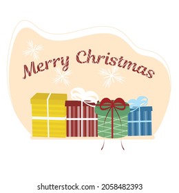 Christmas gifts. Cute packing boxes. Vector illustration in a flat style. TEXT Christmas 
