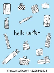 Christmas Gifts Doodle, Christmas Illustration, Christmas Vector, Holiday Season Illustration, Present Doodle, Holiday Season Gifts