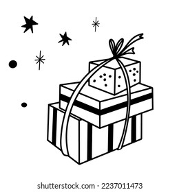 Christmas gifts in doodle style. Vector presents in line style.