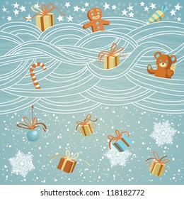 Christmas gifts falls out of the big cloud