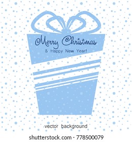 Christmas gifts with gift card and ribbon. New Year, gift box in blue tones, greeting card. Vector illustration.