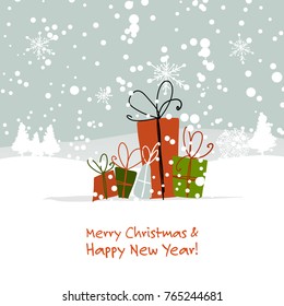 Christmas gifts, greeting card for your design. Vector illustration
