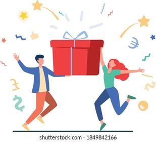 Christmas gifts with happy and dance vector illustration