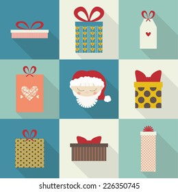Christmas gifts. icons. Santa Claus (color)