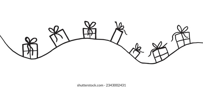 Christmas gifts illustration image. 
Hand drawn image artwork of a christmas gifts. 
Simple cute original logo.
Hand drawn vector illustration for posters, cards, t-shirts.