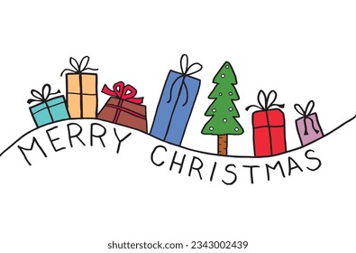 Christmas gifts illustration image. 
Hand drawn image artwork of a christmas gifts. 
Simple cute original logo.
Hand drawn vector illustration for posters, cards, t-shirts.
