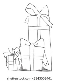 Christmas gifts illustration image. 
Hand drawn image artwork of a christmas gifts. 
Simple cute original logo.
Hand drawn vector illustration for posters, cards, t-shirts.