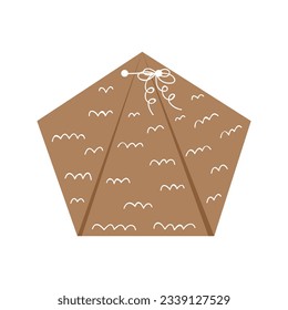 Christmas gifts in kraft paper set. DIY rustic present boxes in craft wrappings with twine bows and branches, Xmas wreaths, and envelopes. Brown Gift Box Illustration.