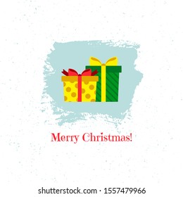 Christmas gifts on blue background with text, Christmas card. Vector illustration. For using on posters, banners, invitations, greeting cards, web, interior for printing on clothes, cups, plates.