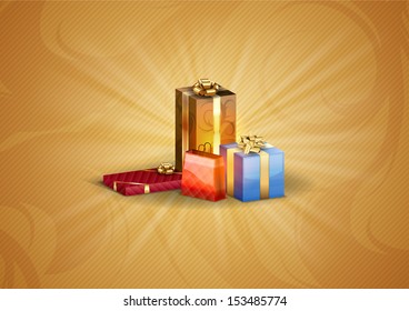 christmas gifts on the gold background