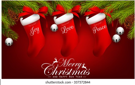 Christmas gifts on red background .Vector