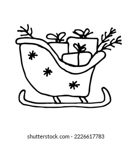 Christmas gifts Santa's sleigh  Lots gift boxes in doodle style  Design for coloring  easy to change colors  gifts are separated 