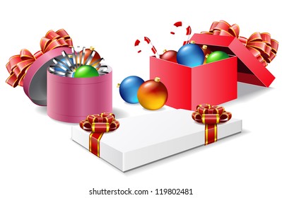 Christmas gifts are on the white background.