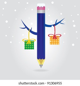 Christmas gifts with pencil and gifts