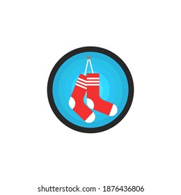 Christmas gifts in red striped socks classic new year decoration, round shape illustration