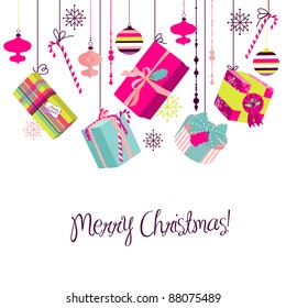 Christmas gifts in retro style. Ideas for creative packaging or bright christmas background