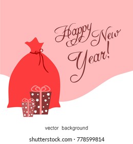Christmas gifts with  ribbon. New Year, gift box in red tones, greeting card. Vector illustration.