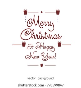 Christmas gifts with ribbon. New Year, gift box in red tones, greeting card. Vector illustration.