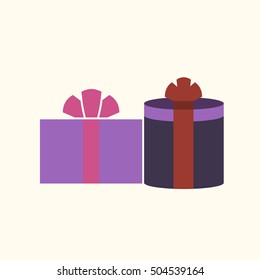 Christmas gifts ribbons icons set. Giftbox color signs decoration, isolated on white background. Flat design. Symbol of New Year celebration, presents, surprise, Xmas, holiday. Vector illustration