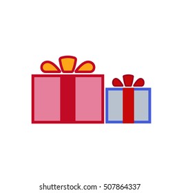 Christmas gifts ribbons icons set. Giftbox color signs decoration, isolated on white background. Flat design. Symbol of New Year celebration, presents, surprise, Xmas, holiday. Vector illustration
