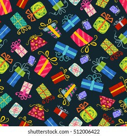 Christmas Gifts Seamless Pattern. Great for Christmas projects, wrapping paper, backgrounds or printed on fabric or textile.