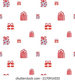 Christmas gifts seamless pattern for New Year design and decoration. Festive paint with cute xmas holiday presents