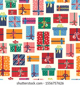 Christmas gifts seamless pattern with white background