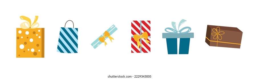 Christmas gifts set. Vector illustration.